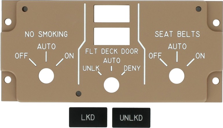 B747 No Smoking, FLT Deck Door, Seat Belts panel